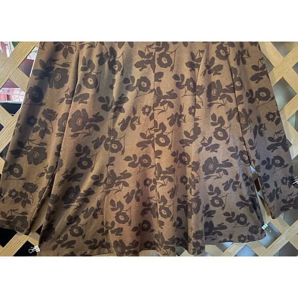 DENIM & CO. Floral Print Stretchy Brown Knit Tunic/Sweater Women's 1X - Picture 4 of 9